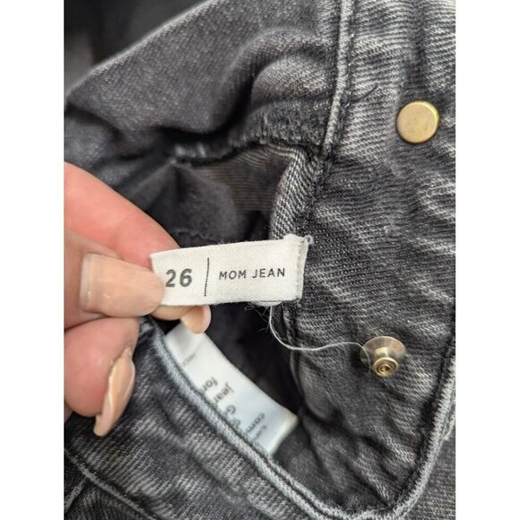 PACSUN Black Wash Denim Mom Jean Size 26 High Rise Straight Leg 28" inseam H12 - Picture 7 of 9
